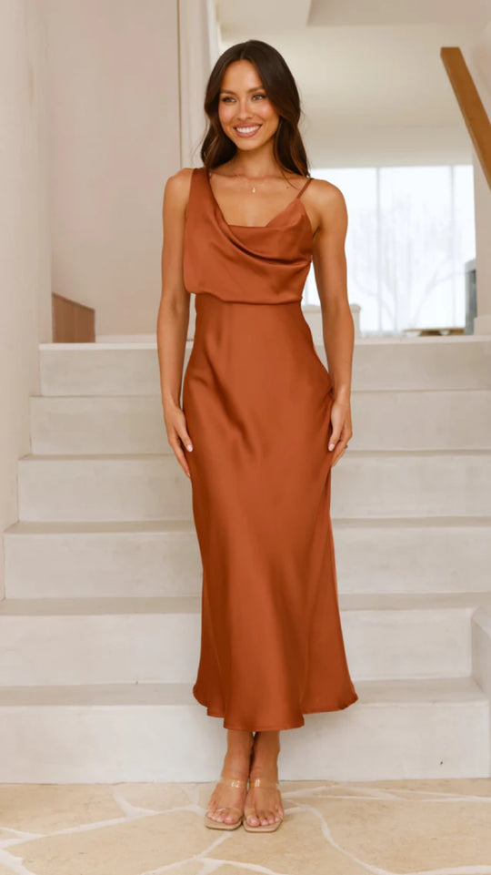 Damen Elegantes Maxikleid mit drapiertem Oberteil und schmaler Silhouette EB