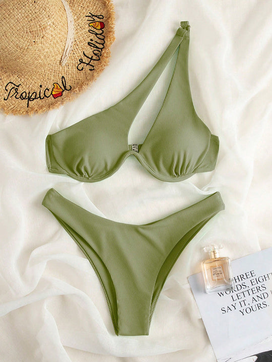 Damen Triangel-Bikini mit asymmetrischem Schnitt und gepolstertem Oberteil EB