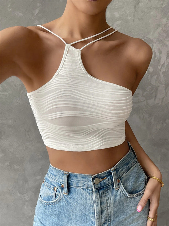 Damen lässiges Crop-Top mit schulterfreiem Design und feinem Rippmuster EB