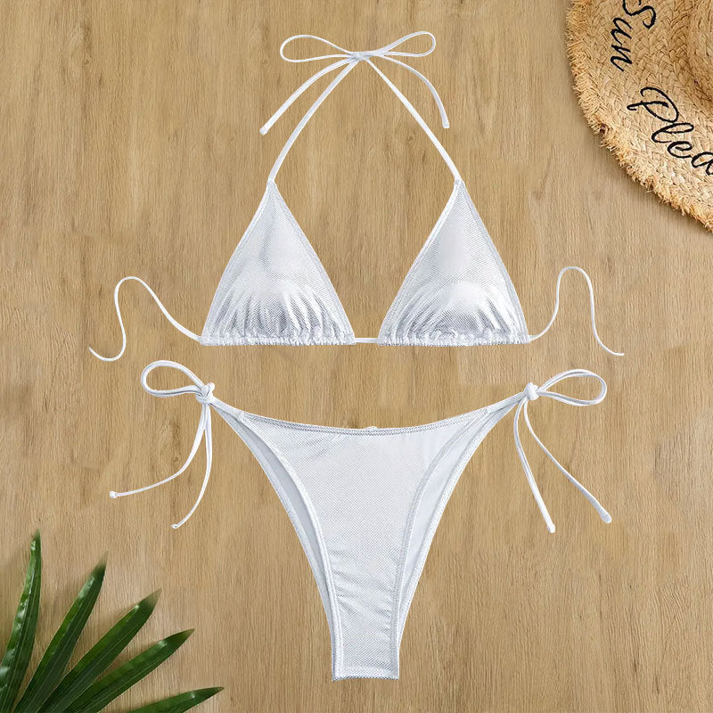 Damen Triangel-Bikini mit glänzendem Netzdesign EB