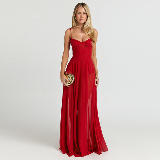 Damen Transparente Maxi-Robe mit elegantem Bustier-Oberteil EB