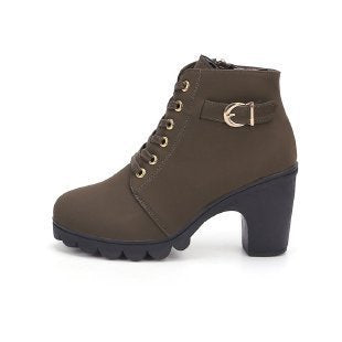 Damen Stiefeletten mit Blockabsatz und Schnürung EB