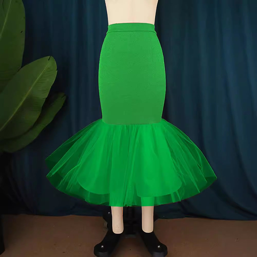 Damen eleganter Pencilrock mit voluminösem Tüllsaum EB