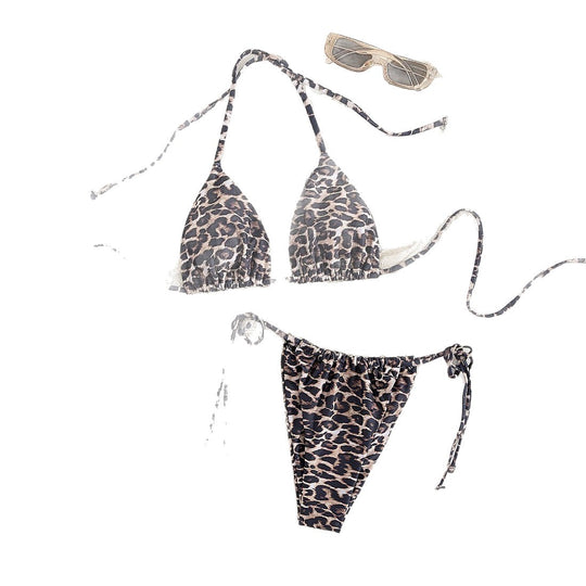 Damen Triangel-Bikini-Set mit Raffungen und Leo-Muster EB