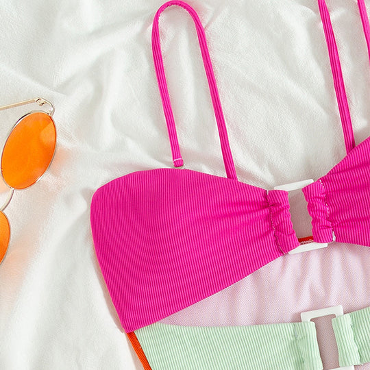 Damen Bikini-Set mit modischen Cut-Outs und buntem Schnitt EB