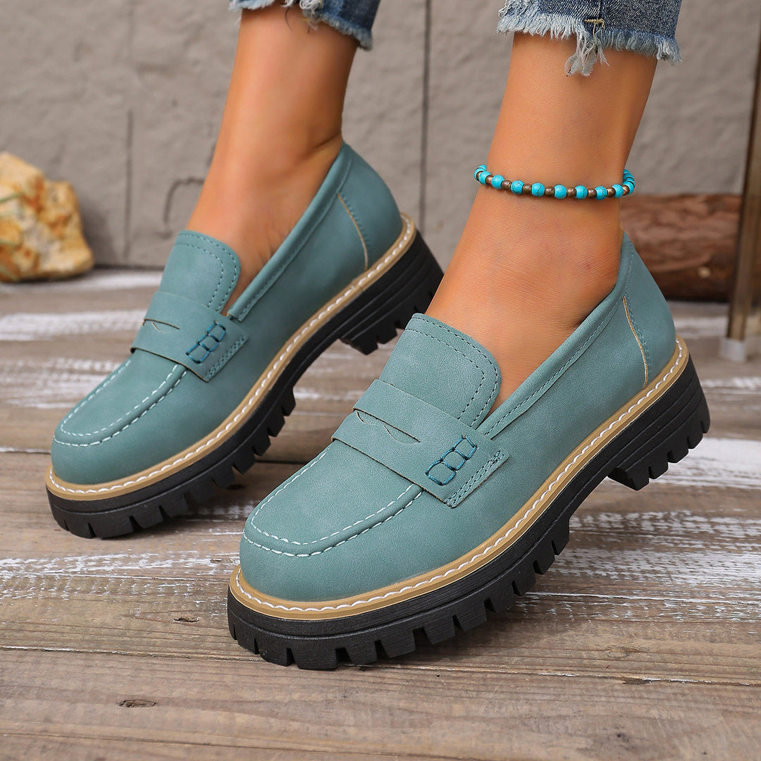 Damen lässiger Chunky-Loafer mit grober Profilsohle gepolstertem Komfortfußbett und dekorativem Steg EB