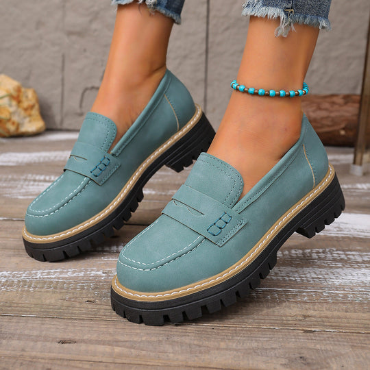 Damen lässiger Chunky-Loafer mit grober Profilsohle gepolstertem Komfortfußbett und dekorativem Steg EB
