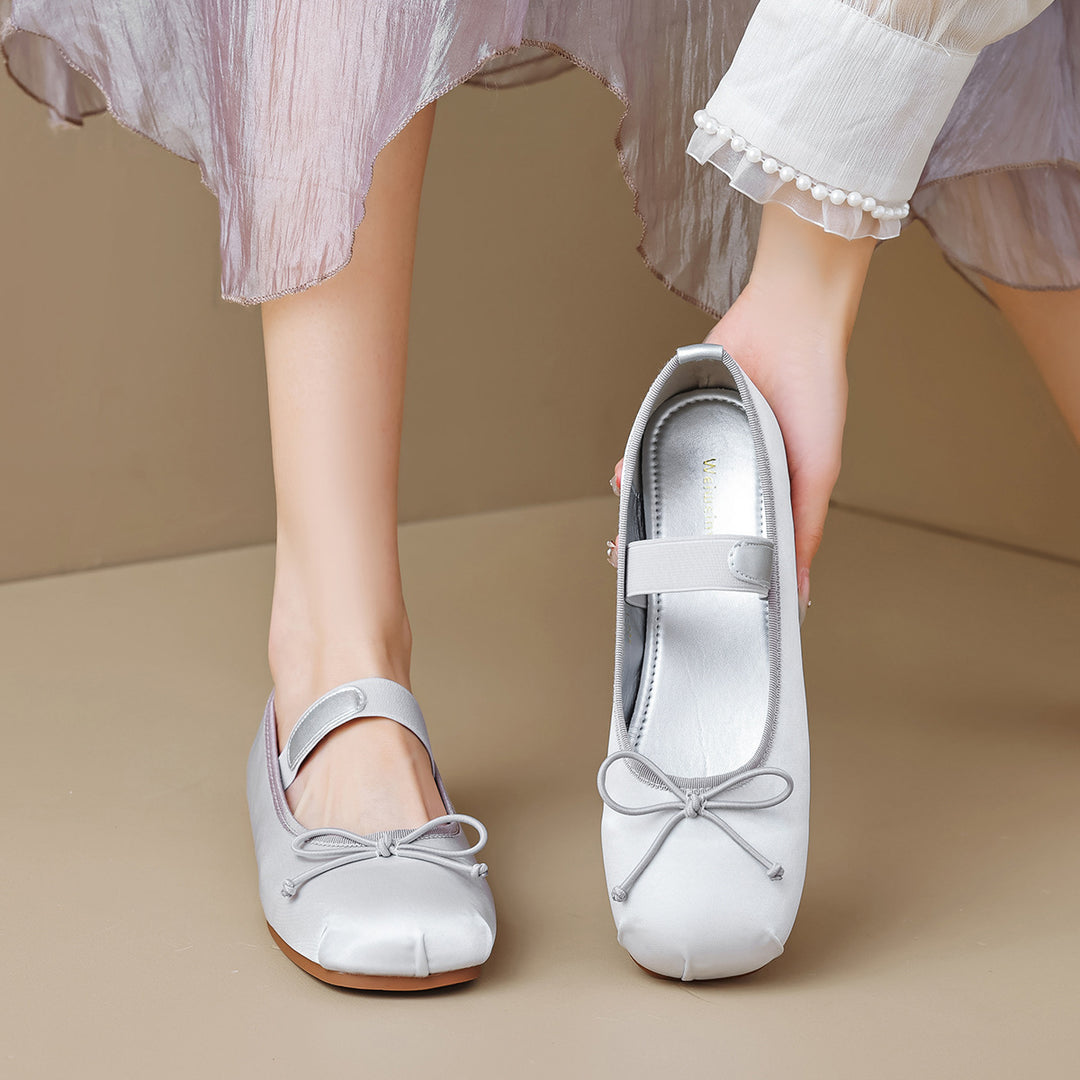 Damen Ballerinas mit elegantem Schnallenverschluss und zartem Schleifendetail EB
