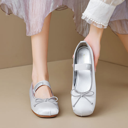 Damen Ballerinas mit elegantem Schnallenverschluss und zartem Schleifendetail EB