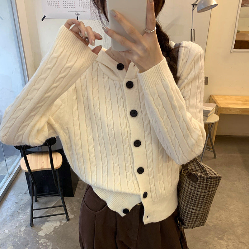 Damen Strickjacke mit Kapuze im Zopfdesign EB