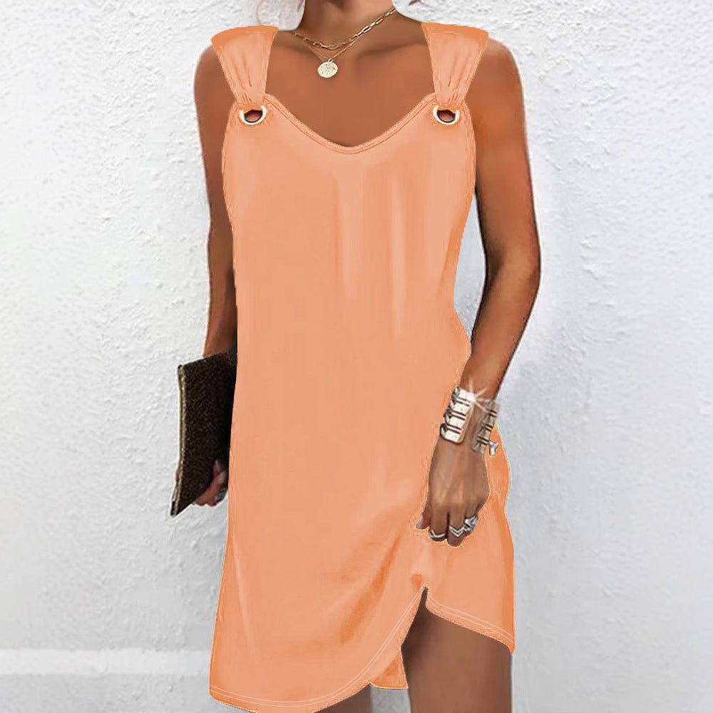 Damen Wickelkleid mit dekorativen Trägern und V-Ausschnitt EB