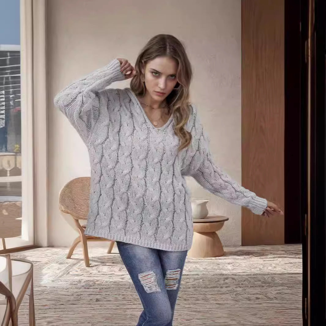 Damen Grobstrickpullover mit modernem Zopfdesign und weitem Schnitt EB