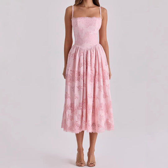 Damen Elegantes Maxikleid mit zarten Spitzenapplikationen EB