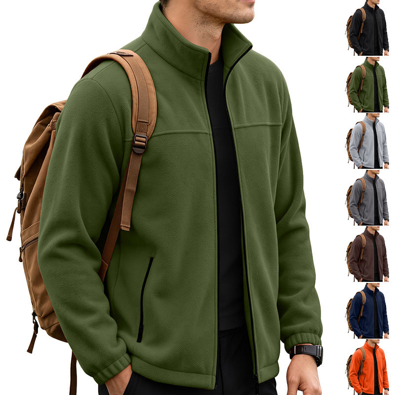 Herren Leichte Outdoor-Fleecejacke mit Stehkragen und Reißverschlusstaschen EB