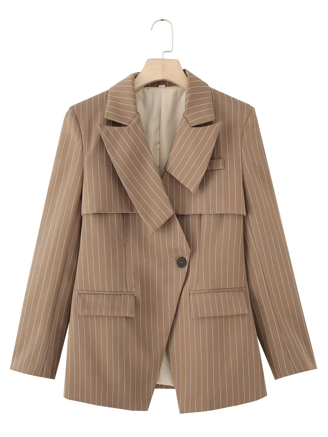 Damen modische Blazerjacke mit asymmetrischem Kragen und eleganten Nadelstreifen EB