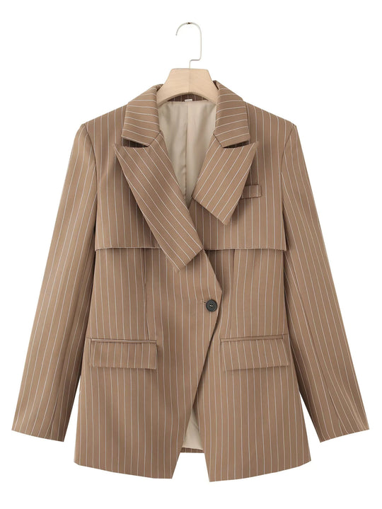 Damen modische Blazerjacke mit asymmetrischem Kragen und eleganten Nadelstreifen EB