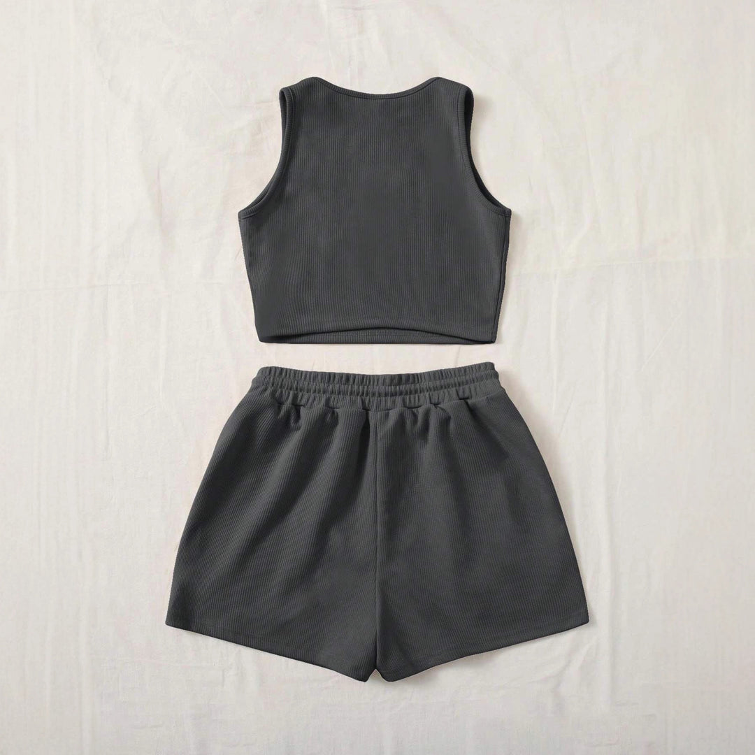 Damen Sportliches Zweiteiler Set mit Top und Shorts EB