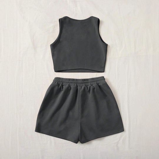 Damen Sportliches Zweiteiler Set mit Top und Shorts EB