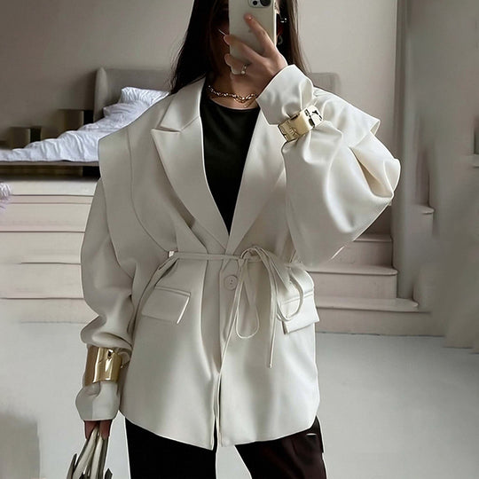 Damen nan taillierter Blazer mit Bindegürtel und Oversize-Ärmeln EB