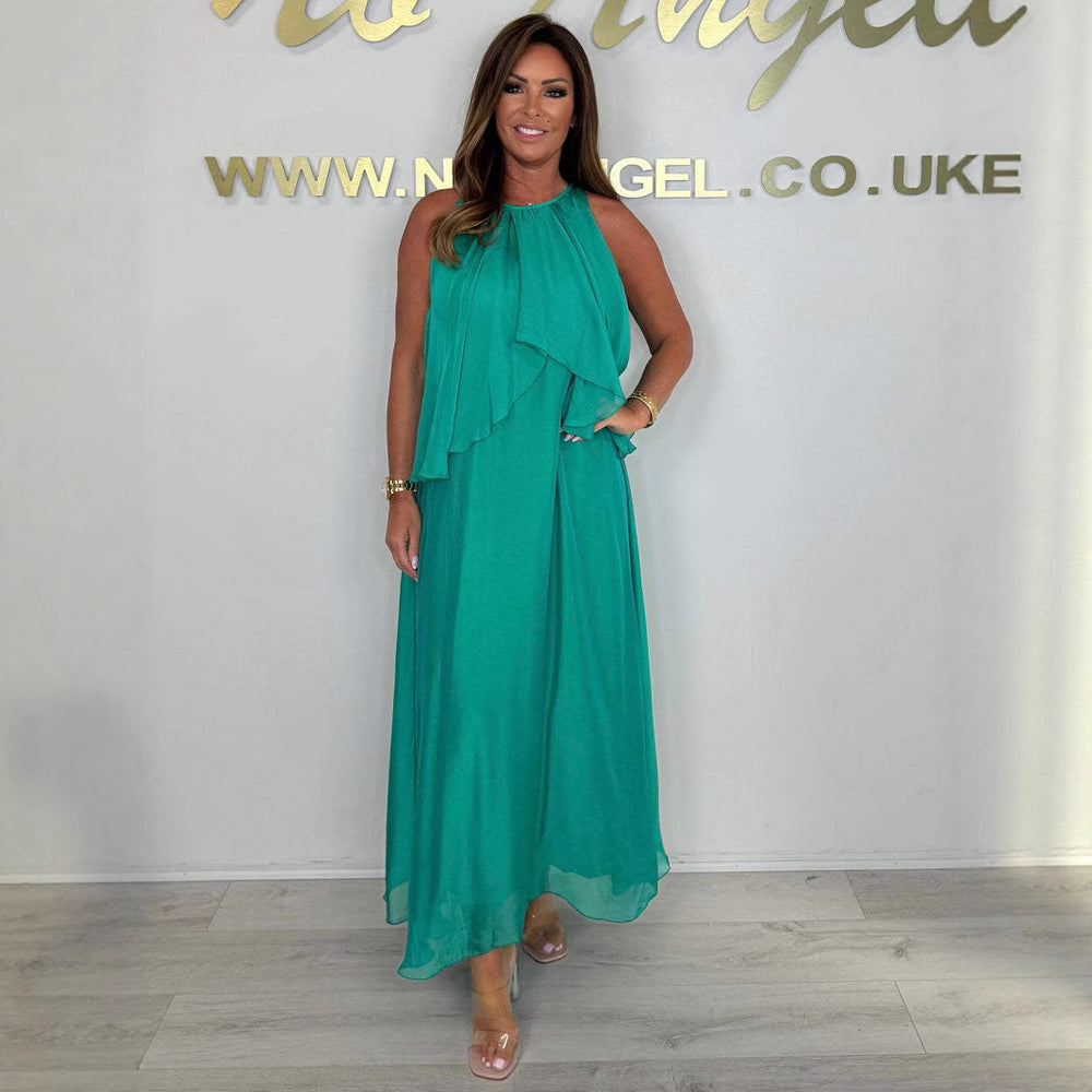 Damen Maxikleid mit fließendem Schnitt und eleganter Drapierung EB