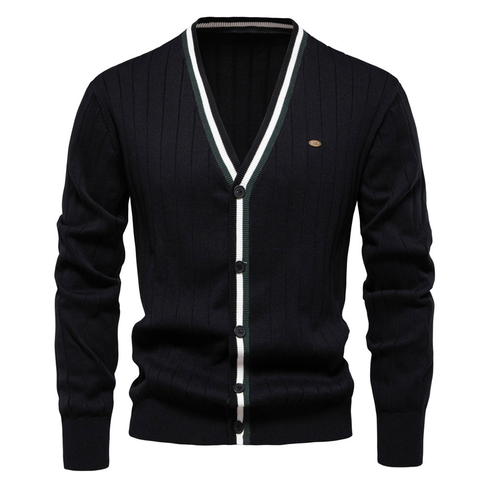 Herren Strickjacke mit elegantem V-Ausschnitt und feiner Rippstruktur EB