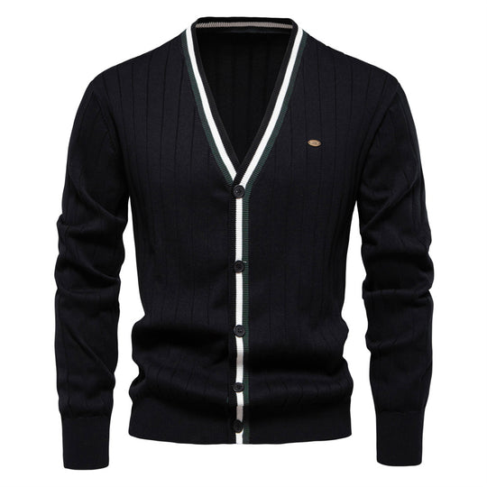 Herren Strickjacke mit elegantem V-Ausschnitt und feiner Rippstruktur EB