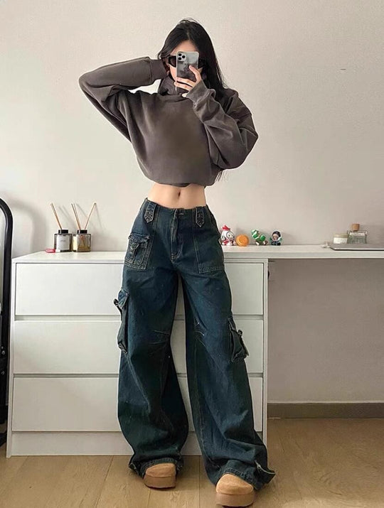 Damen Cargo-Jeans im lässigen Oversized-Stil mit praktischen Seitentaschen EB