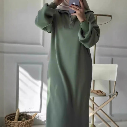 Damen Kapuzenkleid mit Reißverschluss und lässigem Schnitt EB