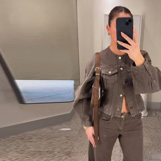 Damen Trendige Baumwolljacke im Vintage-Stil mit praktischen Taschen EB