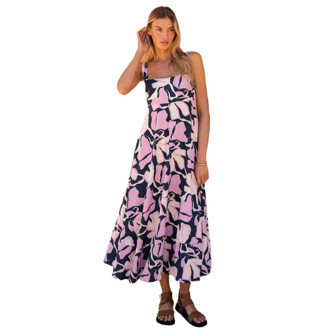 Damen Maxikleid mit lebhaftem floralem Design und schwingendem Rock EB