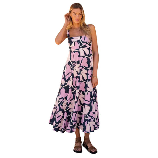Damen Maxikleid mit lebhaftem floralem Design und schwingendem Rock EB
