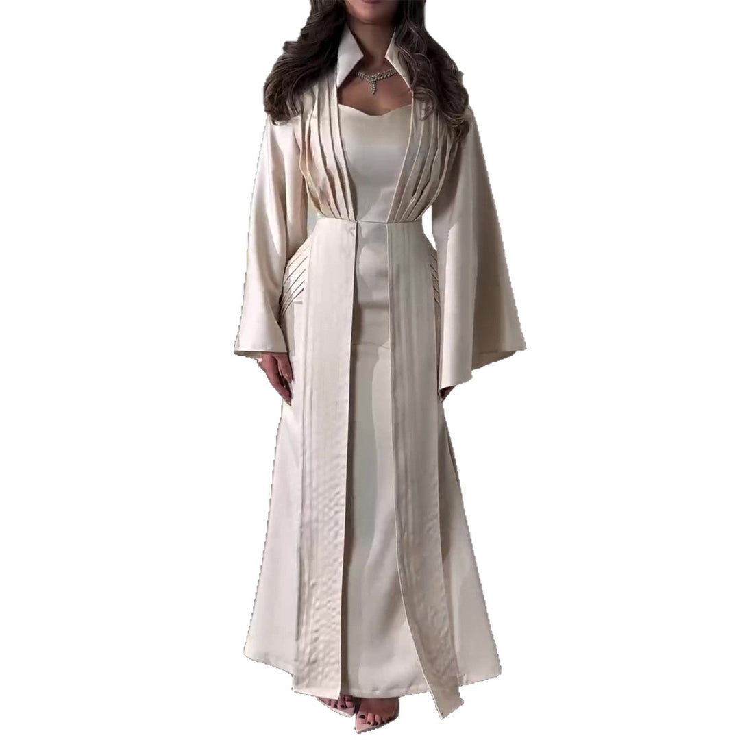 Damen elegantes Maxikleid mit schickem Taillenschnitt und luxuriösem Satinbesatz EB