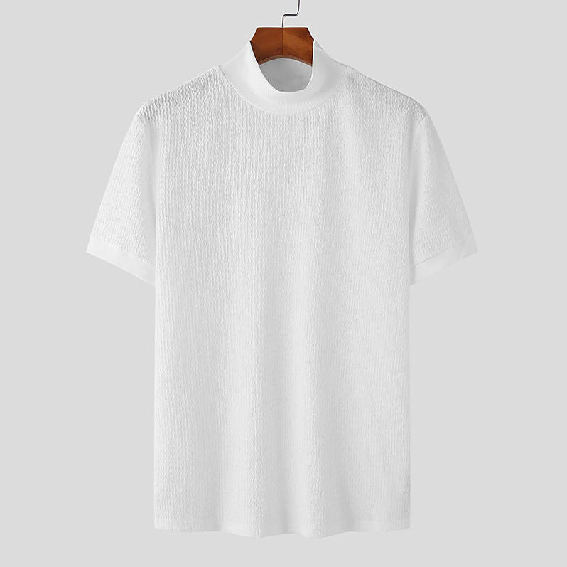 Herren nan kurzärmliges Stehkragen-Feinstrickshirt mit feiner Rippstruktur EB