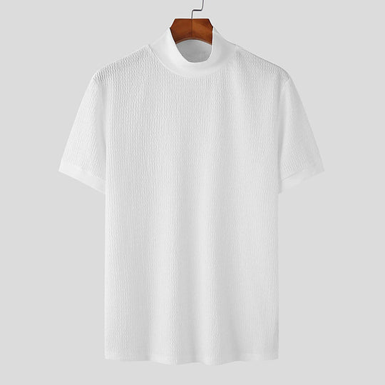 Herren nan kurzärmliges Stehkragen-Feinstrickshirt mit feiner Rippstruktur EB