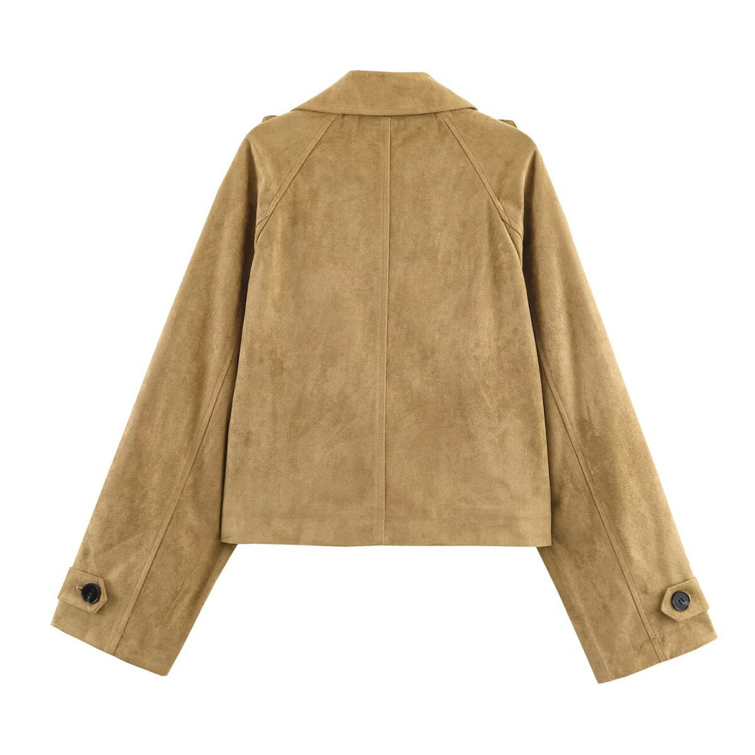Damen elegante Kurzjacke im Biker-Stil aus weichem Kunstleder EB