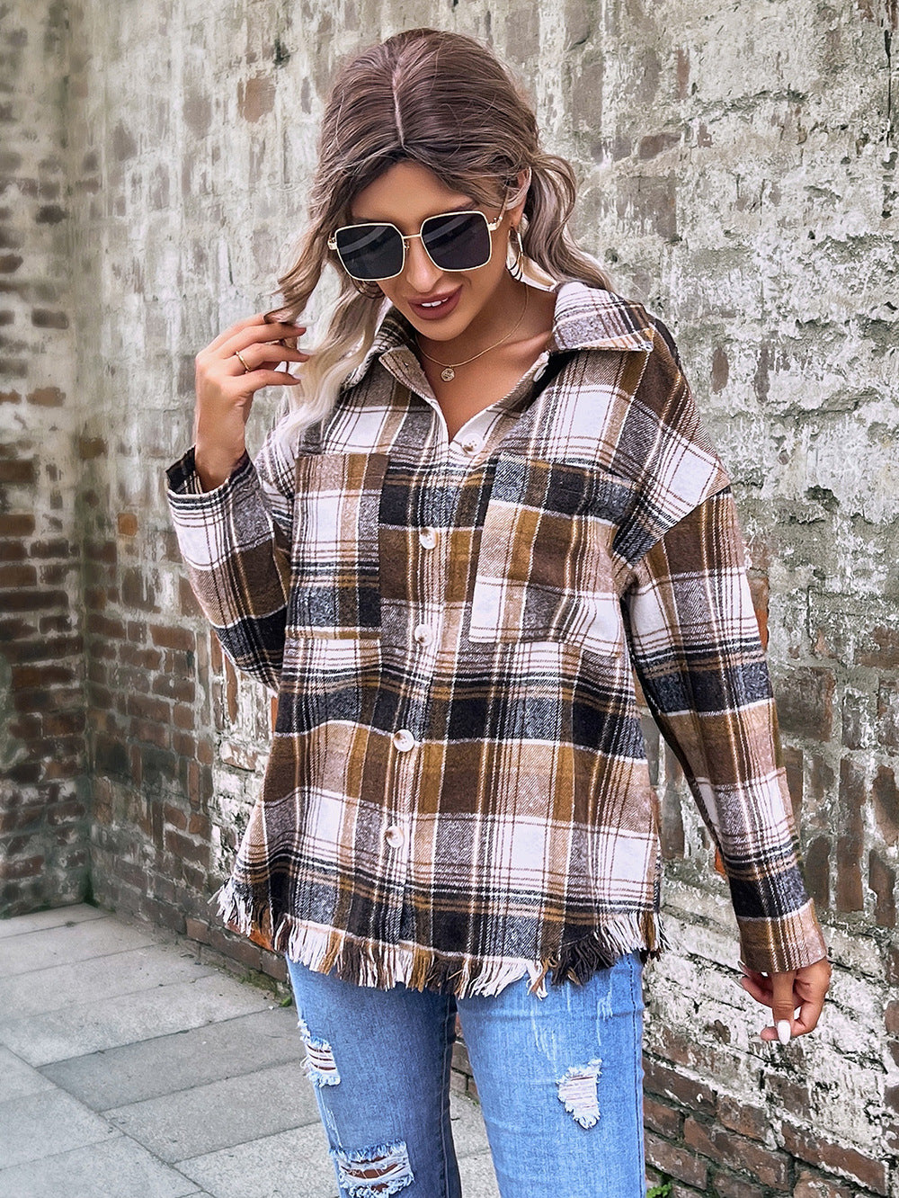 Damen Übergroße Karomuster Jacke EB