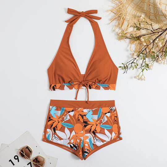 Damen Bikini-Set mit floralem Muster und herausnehmbarem Push-Up-BH EB