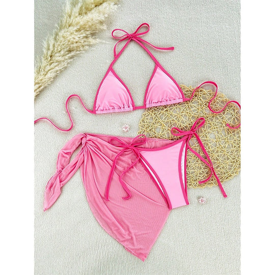Damen Triangel-Bikini-Set mit transparenter Wickelpartie EB