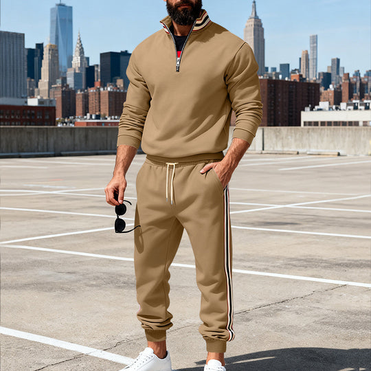Herren nan stylisches Jogginganzug-Set mit Halbzip, gestreiften Seitenstreifen und konischer Joggerhose EB