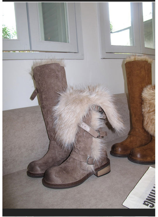 Damen Winterstiefel mit modischem Kunstfellkragen und robustem Profil EB