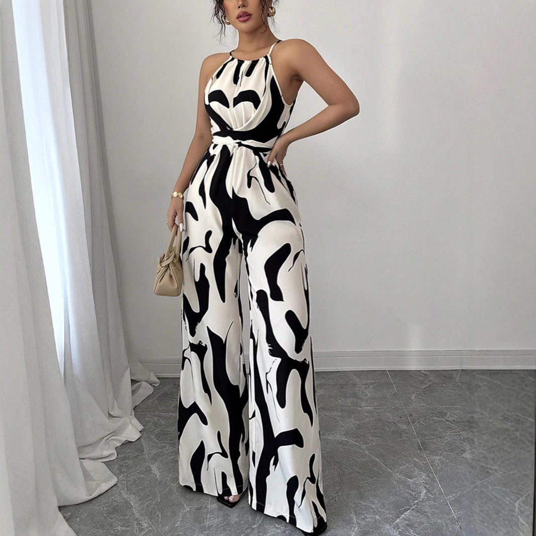 Damen Modischer Jumpsuit mit Spaghettiträgern und weitem Bein EB