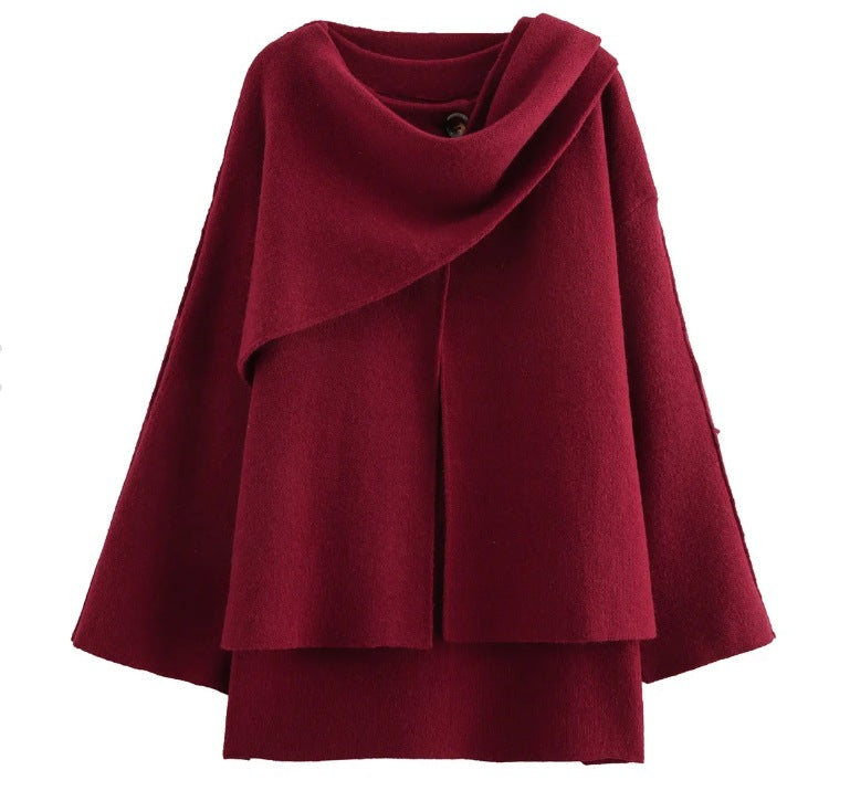 EB | Mantel - Oversized Fit - Gestrickte Textur - Asymmetrischer Schalkragen - Mittellang
