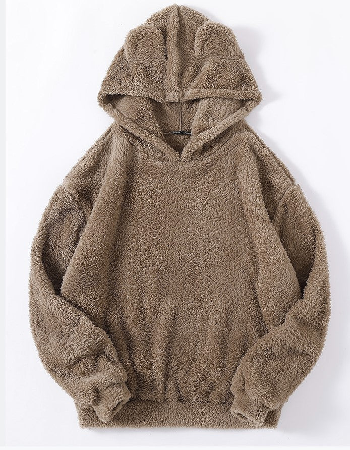 Damen nan kuscheliger Teddy-Hoodie mit Ohren, elastischem Bund und extra weichem Plüsch EB