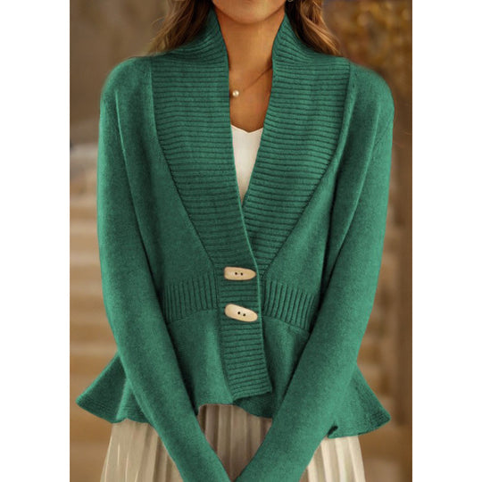 Damen nan kuscheliger Strickcardigan mit Schalkragen, gerippter Blende und schmalem Schößchen EB