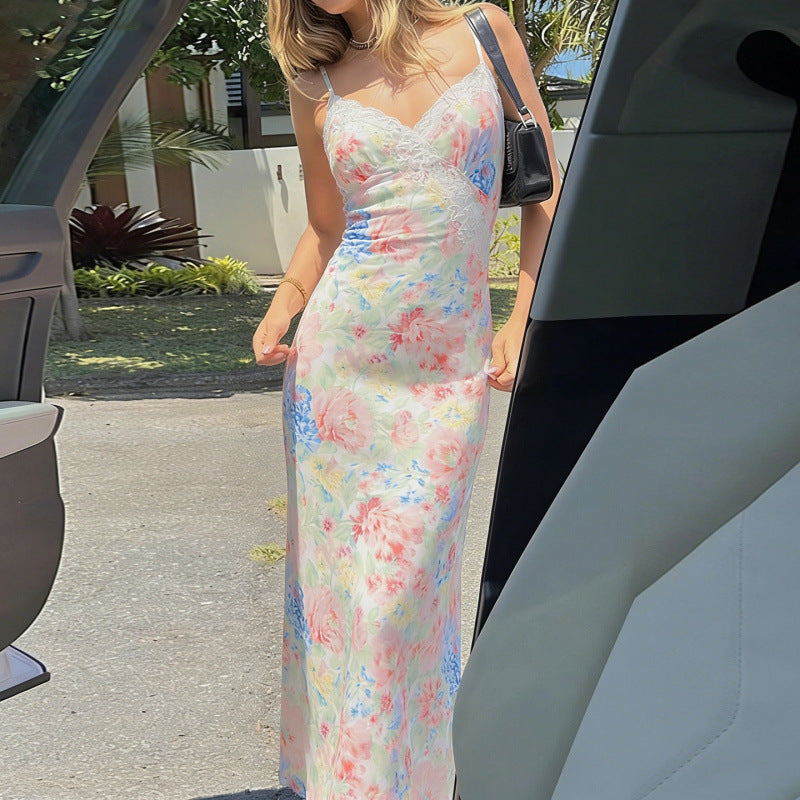 Damen Figurbetontes Maxidress mit Spitzenakzenten EB