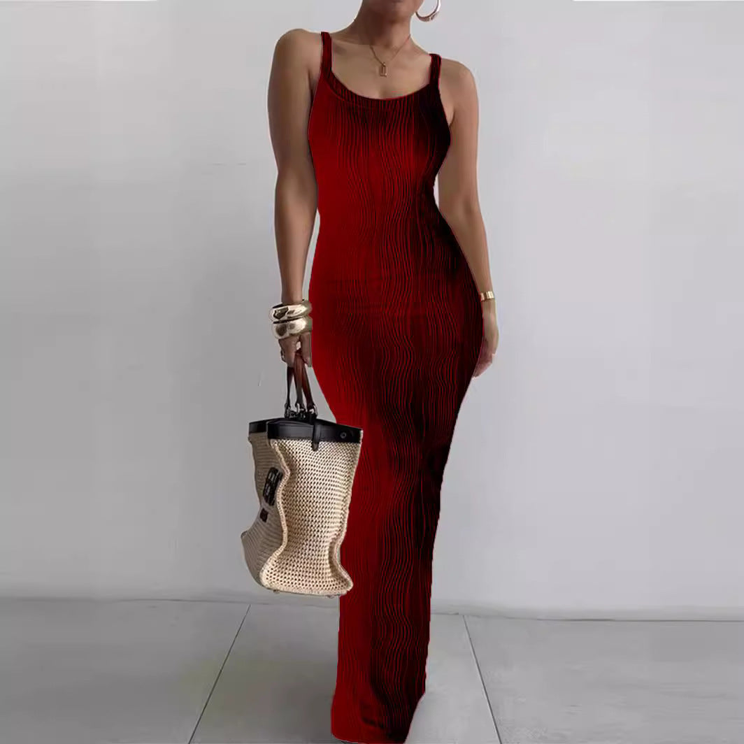 Damen Figurbetontes Maxikleid mit Rippenstruktur EB