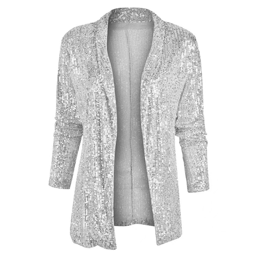EB | Damen Glänzender Party Blazer Mantel Pailletten