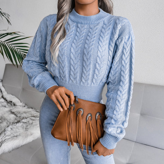 Damen Strickpullover im modernen Zopfmuster mit engem Bund EB