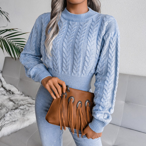 Damen Strickpullover im modernen Zopfmuster mit engem Bund EB