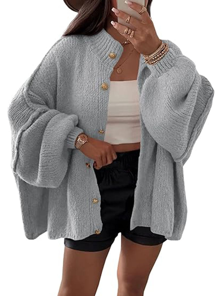 Damen Flauschige Strickjacke mit überschnittenen Schultern EB